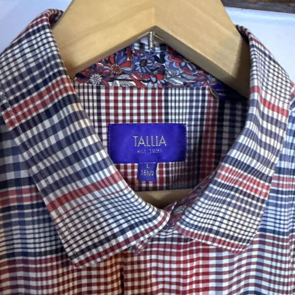Tallia Men Button Up Shirt L 16.5 Plaid Floral Long Sleeve Colorful Spring Corp - Picture 4 of 11